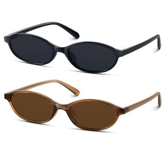 KUGUAOK - Gafas de sol ovaladas retro para mujer, diseño de los años 90, pequeñas gafas de sol tipo ojo de gato, protección UV, estilo Y2K, tonos estrechos y modernos