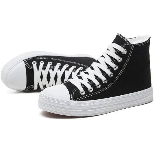 Witwatia High-Top-Sneaker für Damen, schwarze Canvas-Schuhe, lässig, zum Schnüren, bequeme Tennisschuhe, modisch, klassisch, runde Zehenpartie, Wanderschuhe, US 10.5