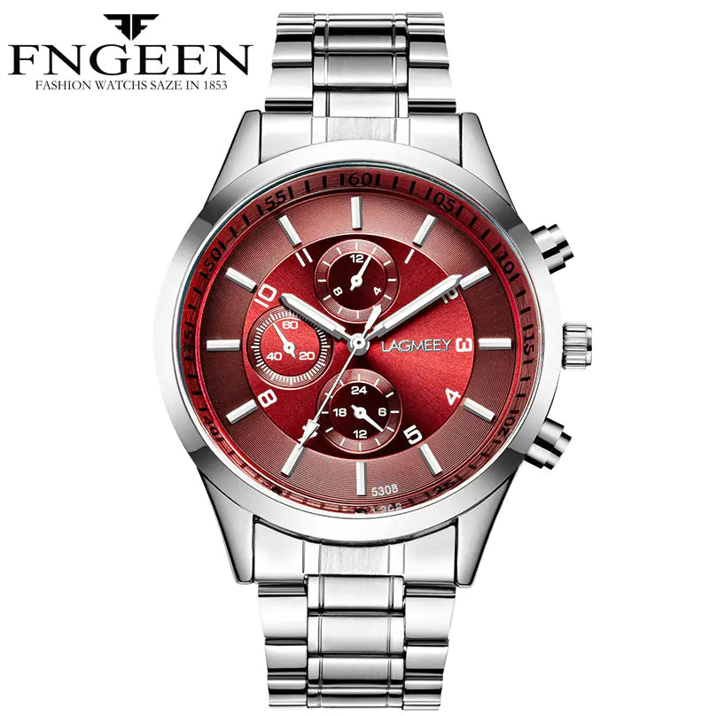 Slim Men's Black Gold Steel Band Sports Watch with Glow