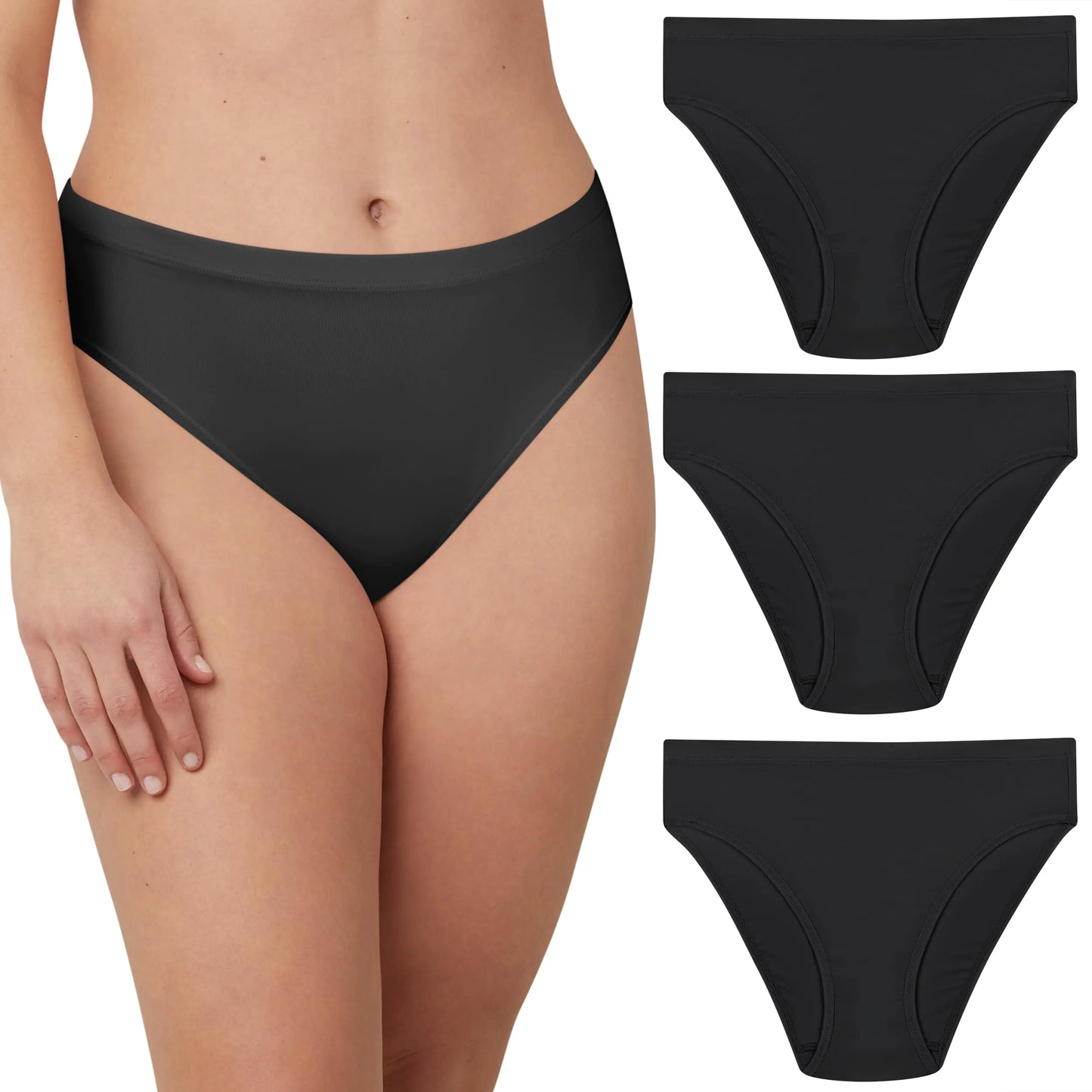 Maidenform - Braguitas de cintura alta para mujer, invisibles y de corte alto, paquete de 3, color negro/negro/negro