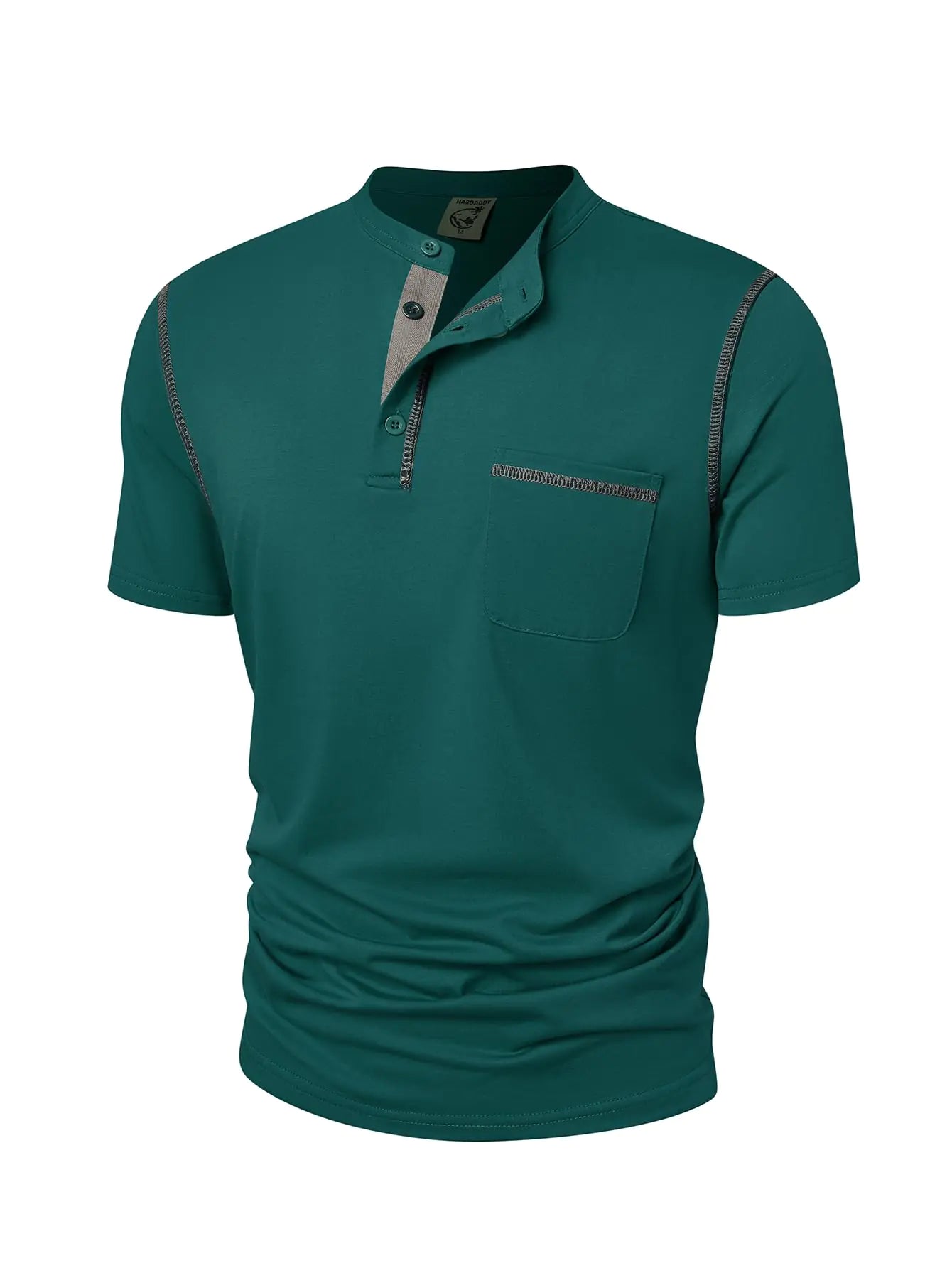 Hardaddy - Camisetas Henley de manga corta para hombre, informales, ligeras, con botones, color azul verdoso, talla L
