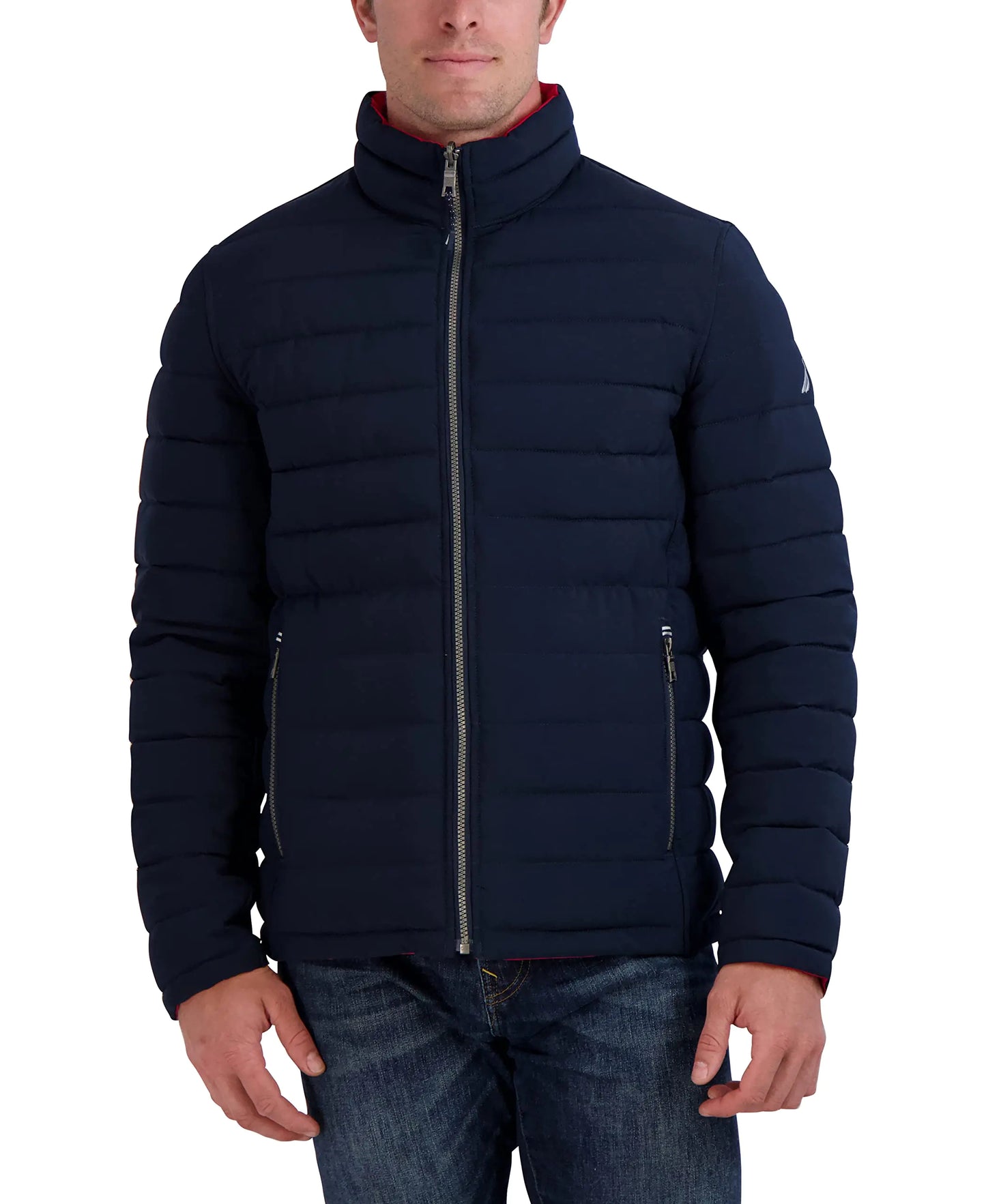 Chaqueta acolchada Nautica para hombre, reversible, de peso medio, aislante, de invierno, azul marino y rojo, talla XL