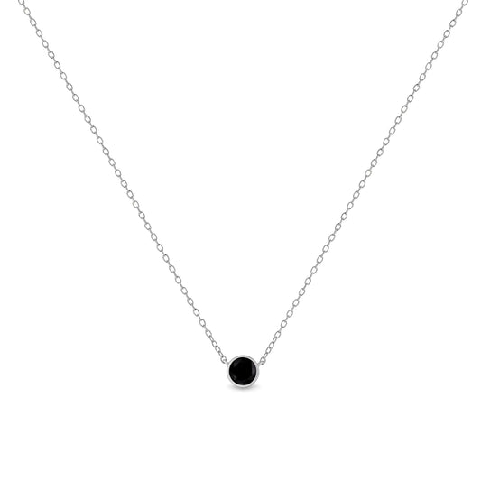 .925 Sterling Silver 1/3 Cttw Bezel-Set Treated Black Diamond Solitaire 18" Pendant Necklace (Black Color, I1-I2 Clarity)