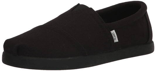Mocasines TOMS para hombre en lona de algodón reciclado, color negro/negro, talla 14