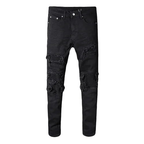 Schwarze zerrissene Bikerjeans