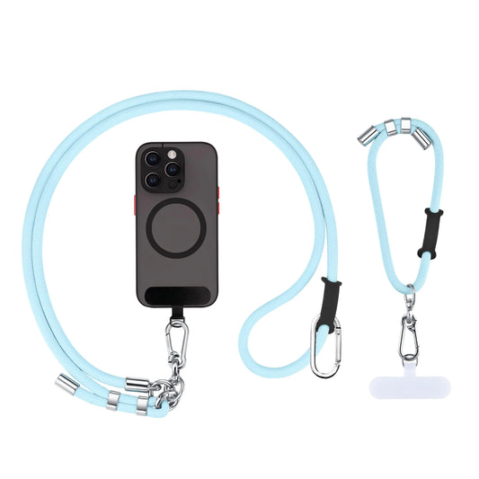 EWEMDAI Cell Phone Lanyard Adjustable Nylon Universal Crossbody 2× Adjustable Phone Lanyard 2× Pads Multifuctional Compatible with Most Smartphones Anti theft phone lanyard(Sky blue)