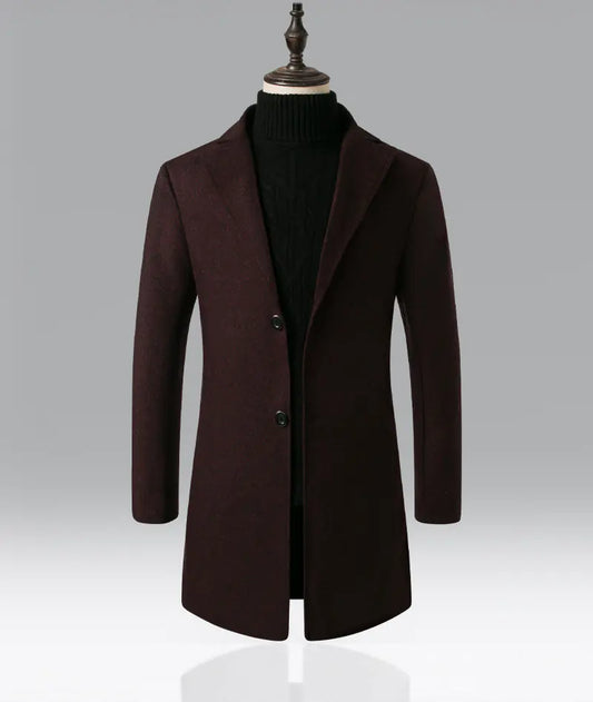 Men's Mid-Length Woolen Snowflake Trench Coat