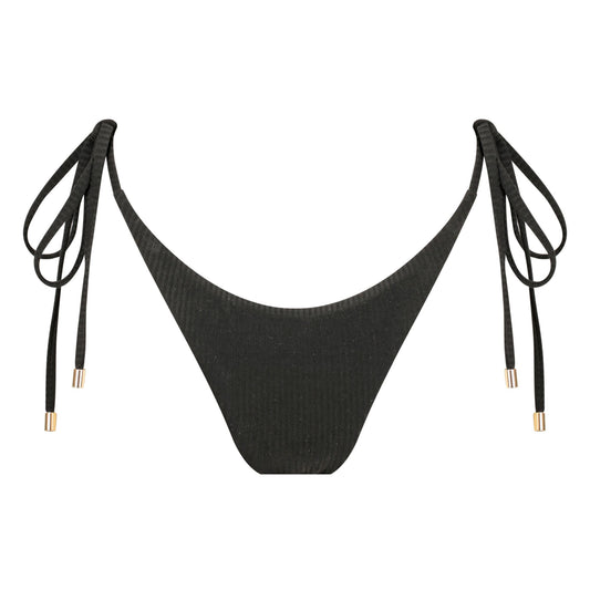 Thin Tie Side Bikini Bottom-Ribbed Black