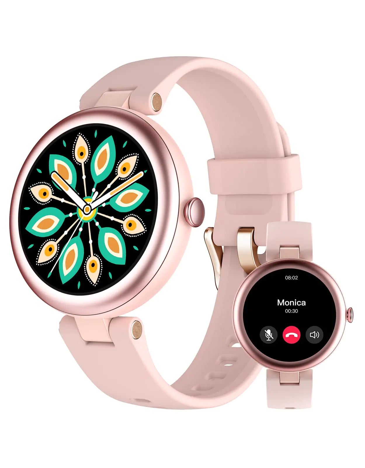 Relojes inteligentes SHANG WING para mujer (Hacer/responder llamadas) Compatible con teléfonos iPhone/Android Reloj delgado y redondo para mujer Rastreador de actividad física con monitor de frecuencia cardíaca/oxígeno en sangre Podómetro Impermeable Rosa