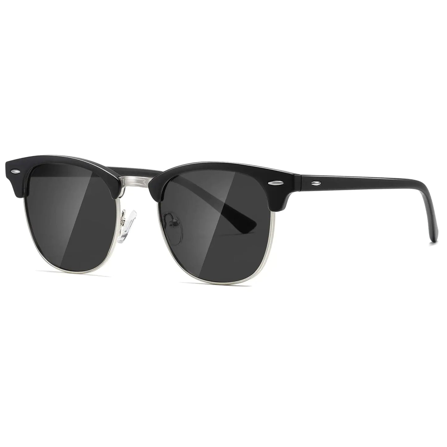 Gafas de sol polarizadas AEVOGUE para mujer y hombre, montura semi al aire, estilo retro, AE0369 (A1-Negro Mate Plateado)