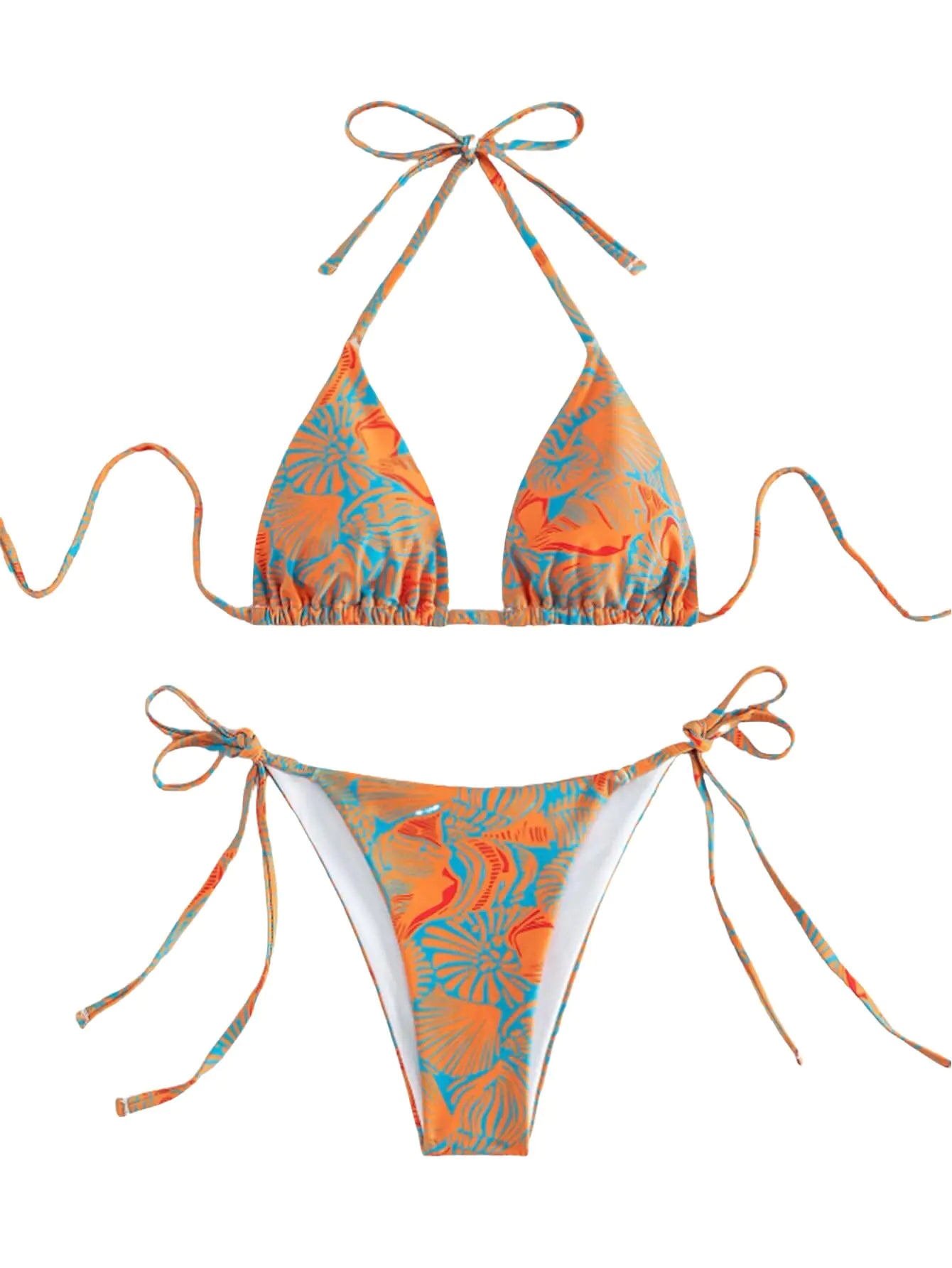 Tainehs Womens Sexy Halter Bikini Set Triangle Top Thong Bikini Swimsuits Cheeky Two Piece Bathing Suit Orange