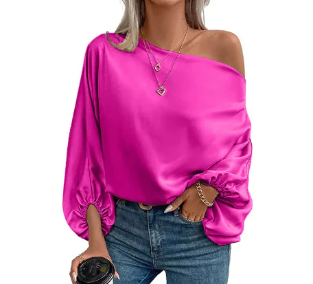 Women's Commute Diagonal Collar Asymmetric Pullover