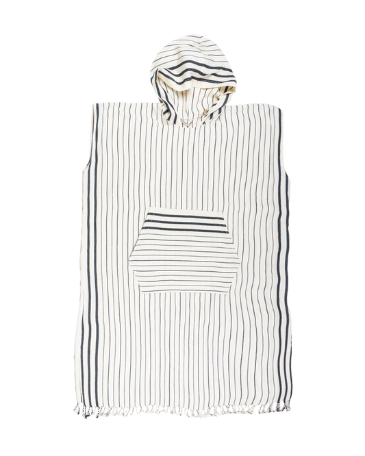 Men Hooded Beach Pool Spa Sauna Poncho, Changing Towel - Stripe Black, with Recycled Gift Box