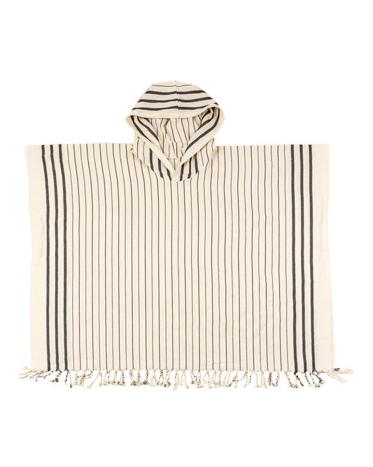 Women Hooded Beach Pool Spa Sauna Poncho, Changing Towel - Stripe Black, with Recycled Gift Box