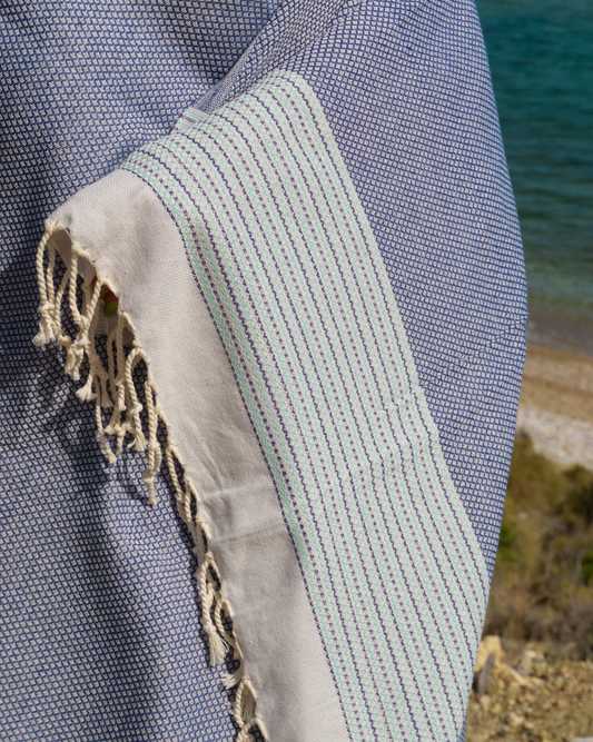 PHARAO Beach Towel, Turkish Hammam Towel, Spa & Sauna Towel - Blue / Dark Blue