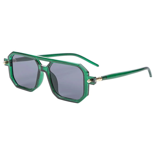 Gafas de sol estilo aviador NIDOVIX, cuadradas, estilo años 70, para mujer y hombre, con montura plana, estilo retro, protección UV (verde/gris)