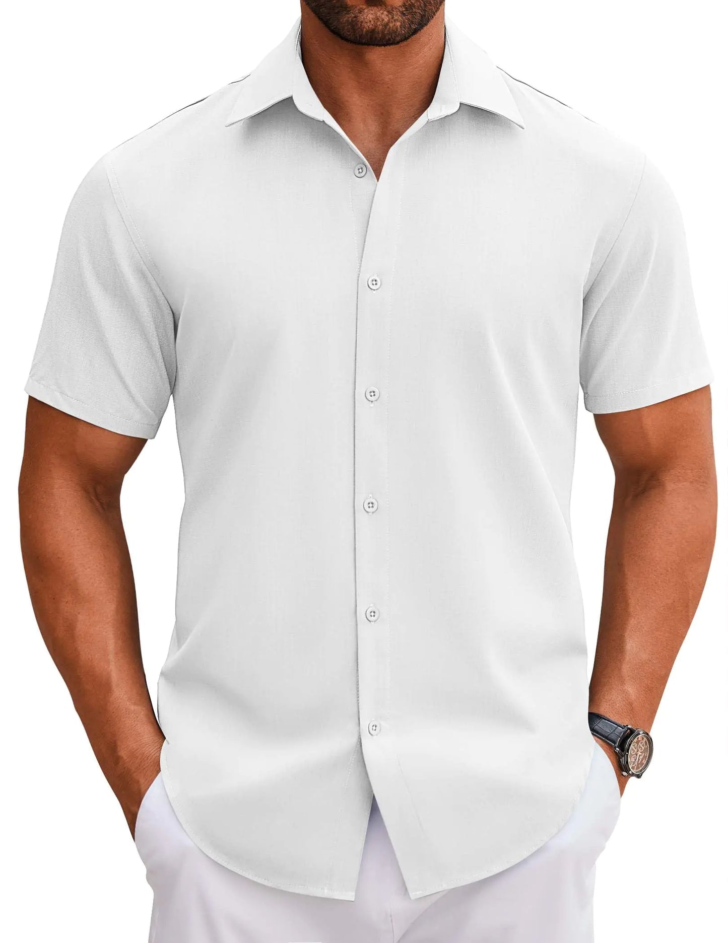 Camisas de manga corta con botones para hombre de COOFANDY, camisas casuales con botones para hombre, camisas de verano blancas