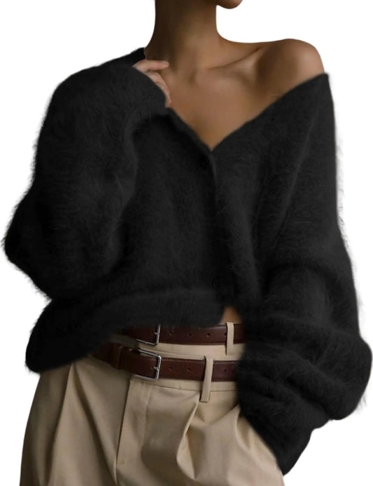 Cárdigan Yimoon para mujer con cuello en V, manga larga, botones, holgado y peludo