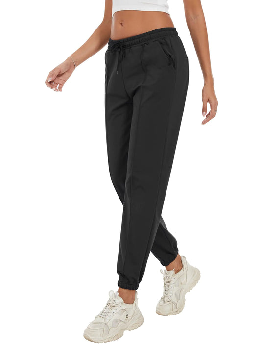 Pantalones deportivos SILKWORLD para mujer, con cordón ajustable en la cintura y bolsillos con cremallera, para correr, color negro, talla grande