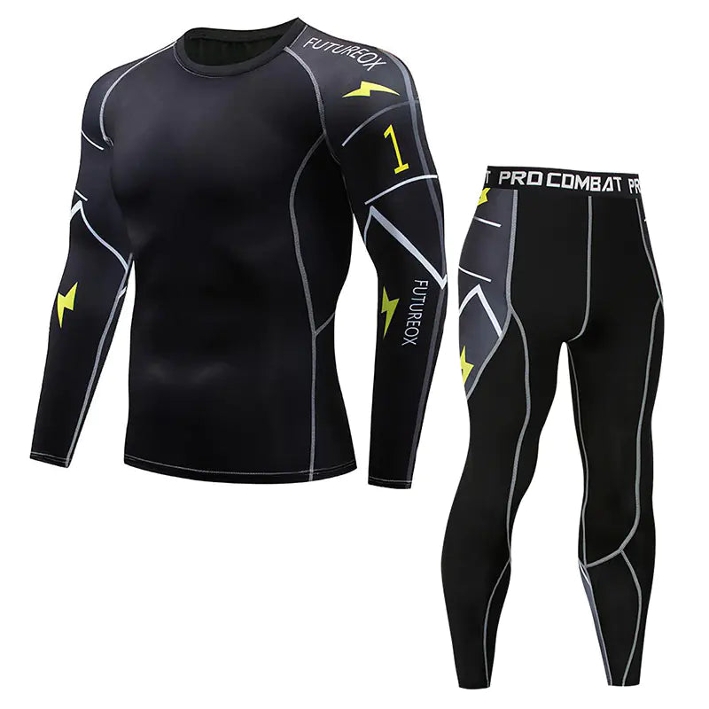 Men’s Athletic Long Sleeve Training Set – Performance Top & Tights for Gym and Combat Sports