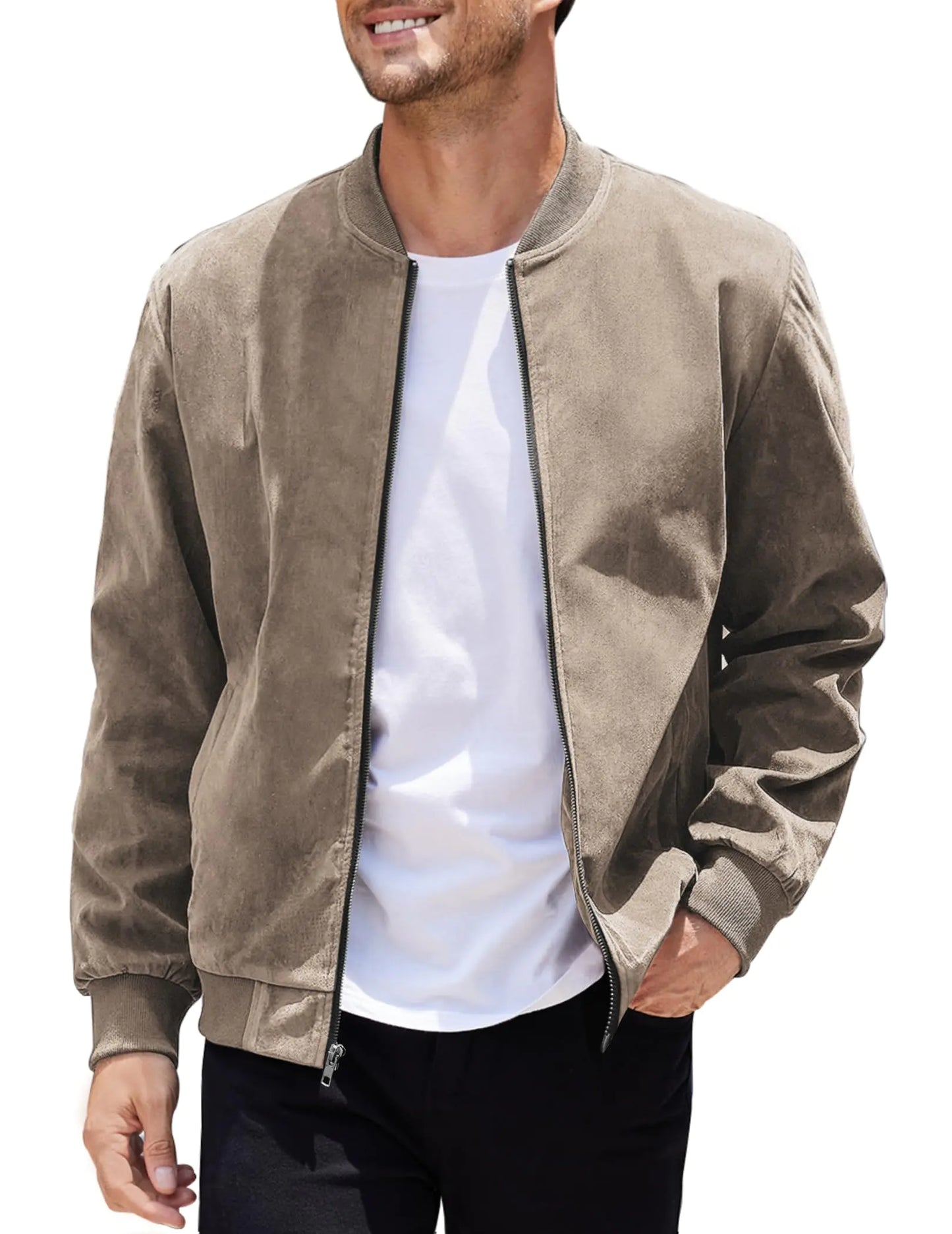 COOFANDY Mens Varsity Baseball Jacket Causal Slim Fit Suede Leather Bomber Jackets