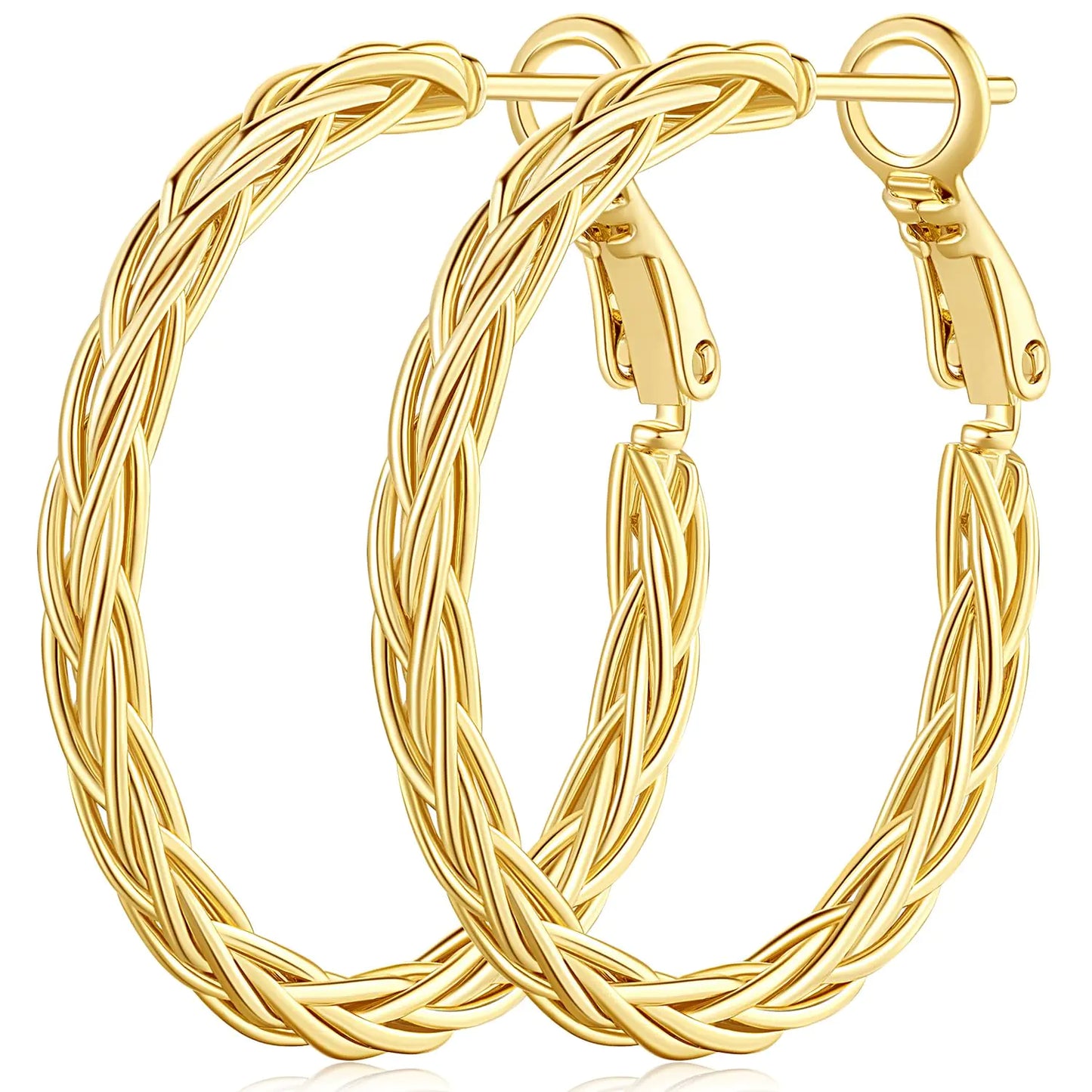 Amoxos 14K Gold Hoop Earrings for Women – 30MM Fine Weave Design, Trendy Gold Hoops Jewelry