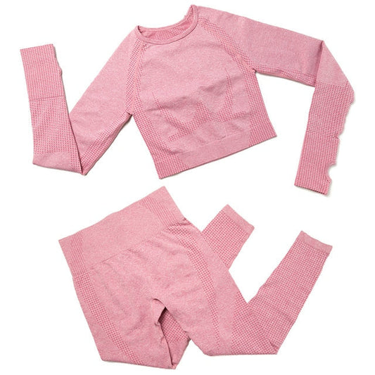 Gym Sport Outfits Yoga Clothing Set Women Long Sleeves Fitness Shirt Seamless Leggings Running Suit Workout Tracksuit Activewear