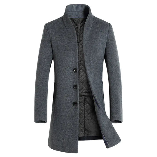 Men's Mid-Length Casual Woolen Trench Coat