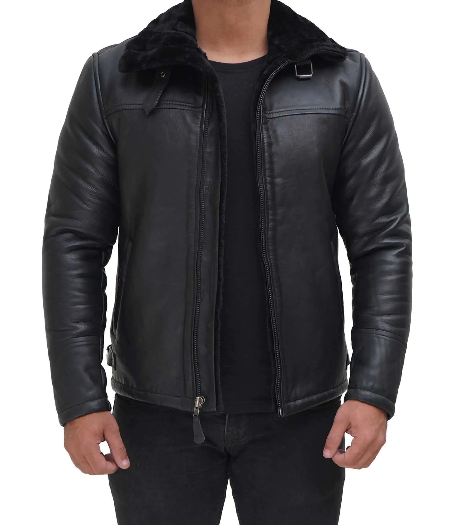 Chaqueta de piel de cordero negra para hombre