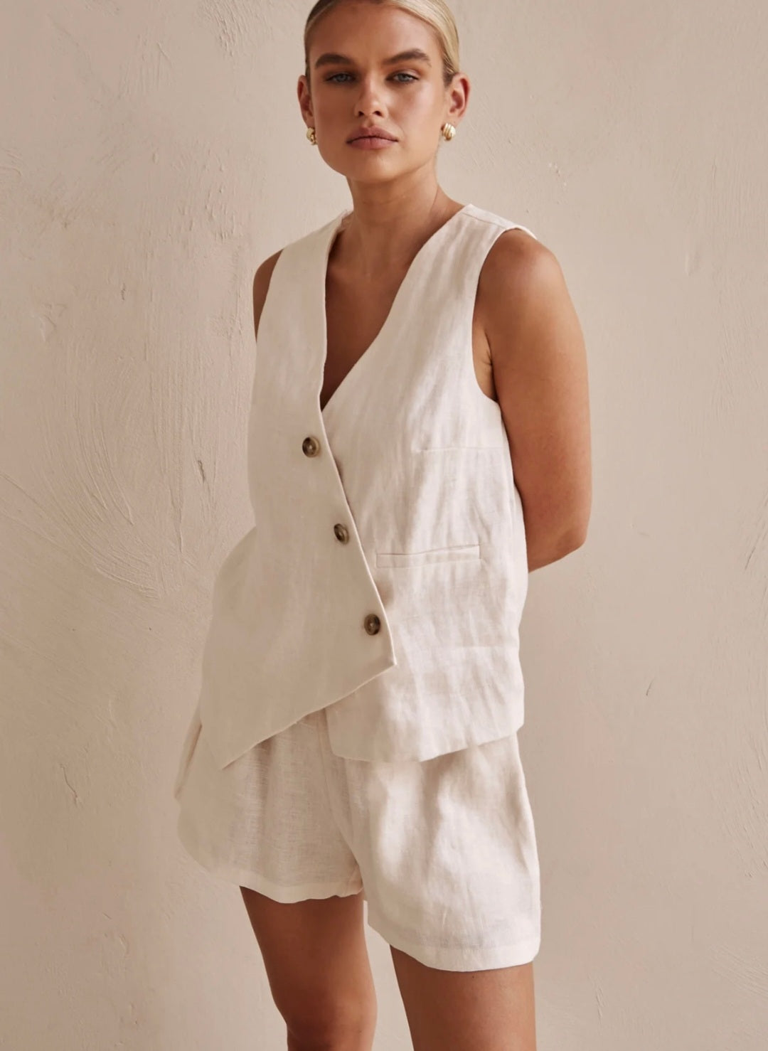 Off-White Asymmetric Linen Vest | V-Neck Vest | Linen Vest | Linen Clothing | 100% Organic Linen