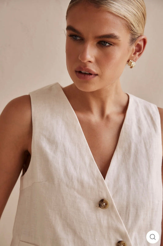 Off-White Asymmetric Linen Vest | V-Neck Vest | Linen Vest | Linen Clothing | 100% Organic Linen