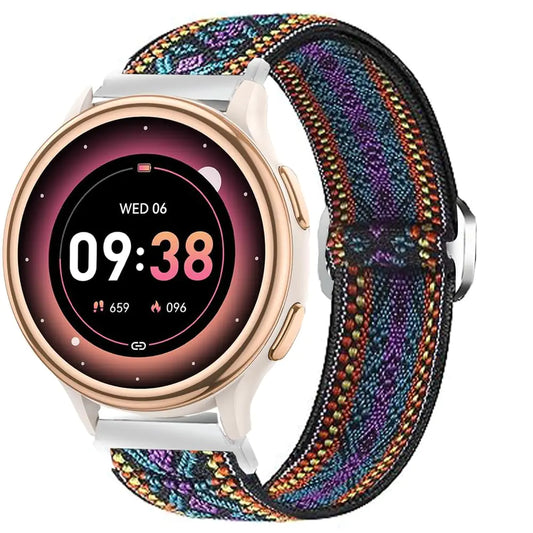 Correa de repuesto ajustable de nailon elástico de 20 mm compatible con relojes inteligentes HaSaKei. Compatible con relojes inteligentes HaSaKei G53 de 1,27" (correa de 20 mm, color morado y azul).