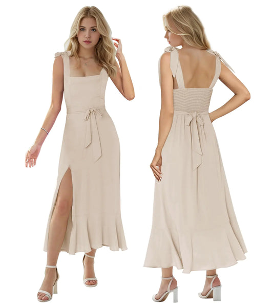 MllesReve - Vestidos de graduación de verano para mujer, largo hasta la rodilla, con abertura y volantes, para fiesta de cumpleaños, talla grande, color champán