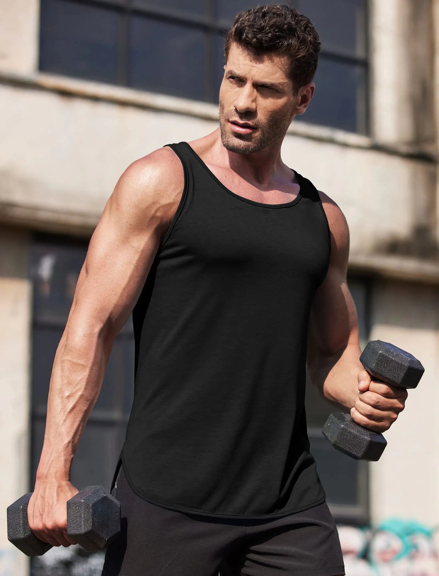 Pack de 3 camisetas sin mangas de secado rápido para hombre, para gimnasio, musculación, fitness, culturismo, talla mediana, color negro/negro/negro