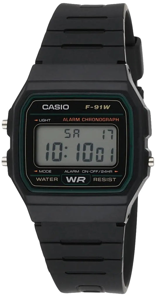 Casio F-91W-3DG - Reloj negro con correa negra y blanca