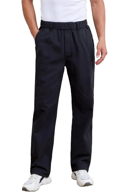 Pantalones de cintura elástica para hombre, corte holgado, cintura elástica, cómodos y elegantes, color negro, 38 ancho x 30 largo, 9104