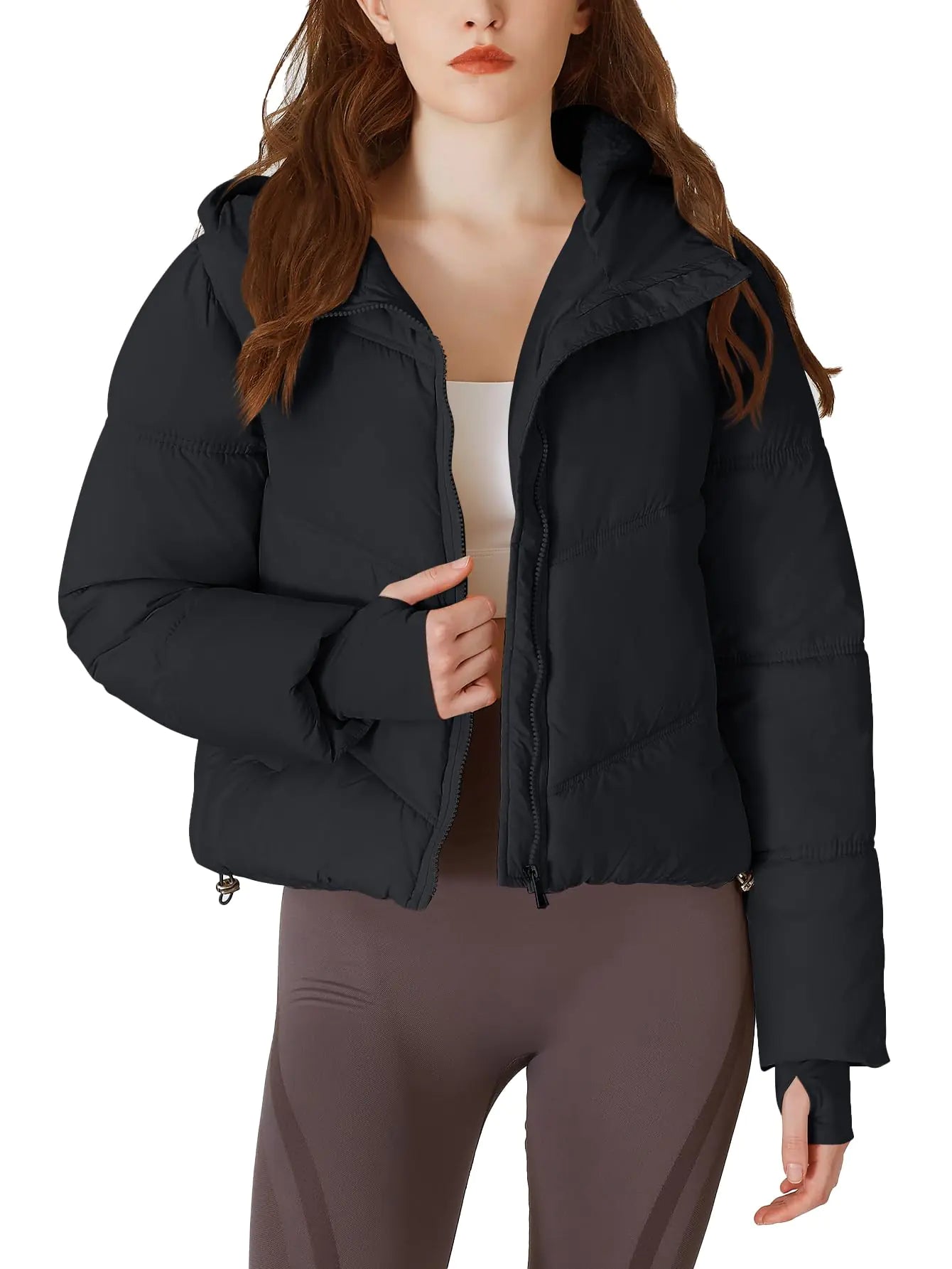 Ogfao Womens Lightweight Quilted Puffer Jacket with Hood (Black)