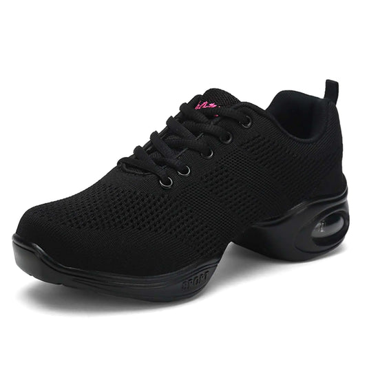 Tanz-Sneaker für Damen, Jazz-Schuhe zum Schnüren, geteilte Sohle, Tanz-Sneaker, atmungsaktiv, mit Luftpolster, Zumba-Tanzschuhe, Hip-Hop-Sport-Wanderschuhe, Schwarz, 36