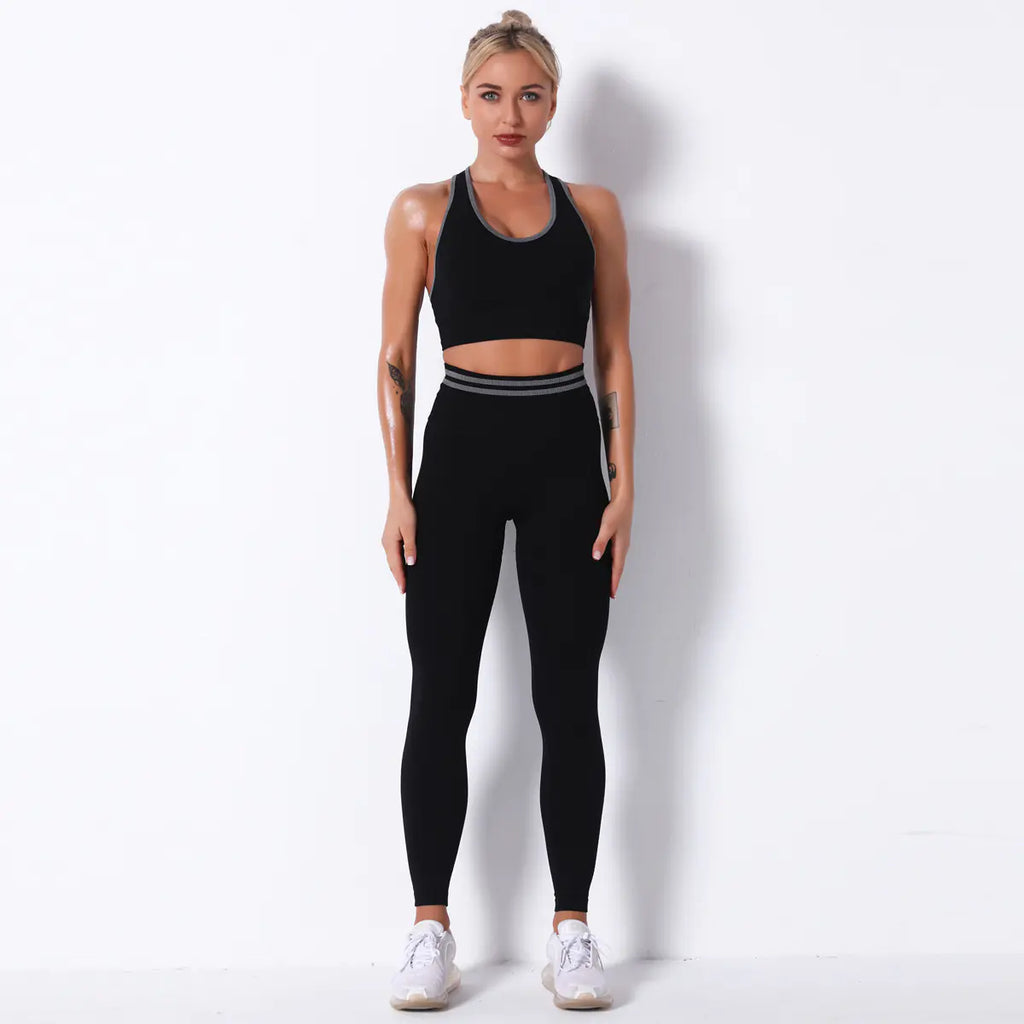 Seamless Knit Butt-Lifting Yoga Pants Set for Women
