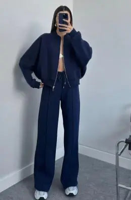 Loose Zip Sweater Casual Trousers Suit