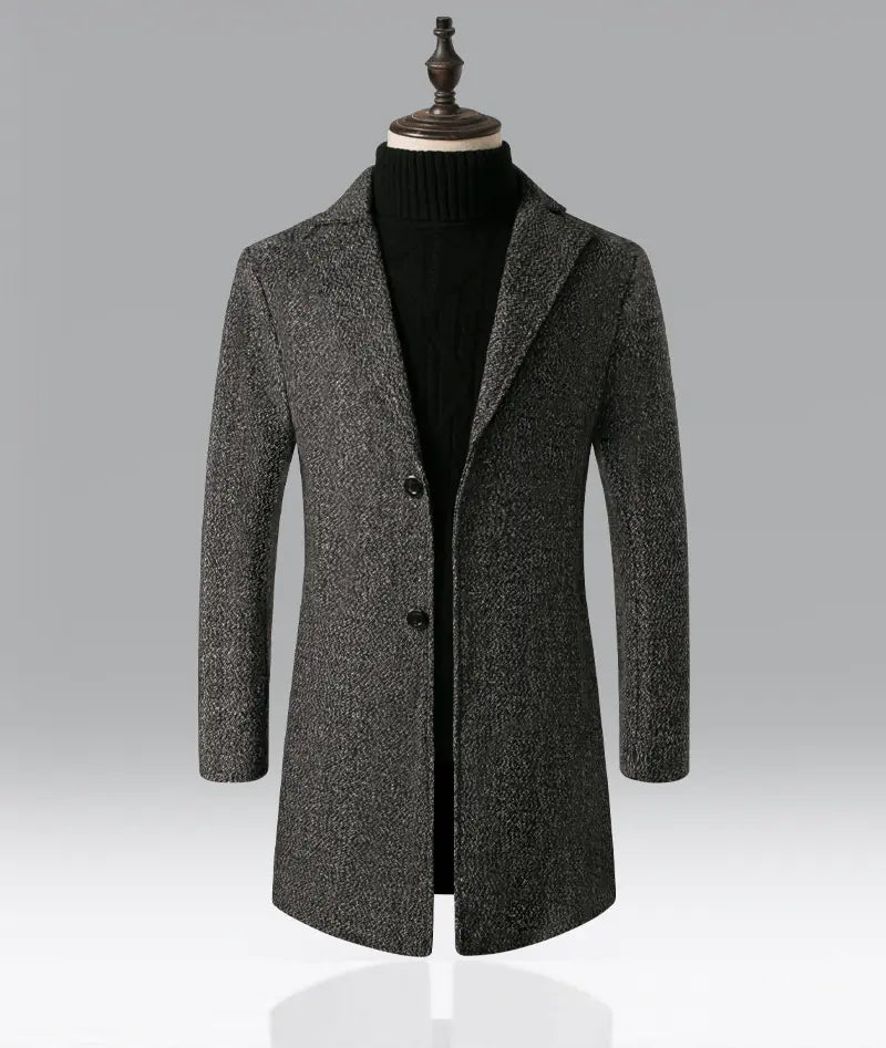 Men's Mid-Length Woolen Snowflake Trench Coat