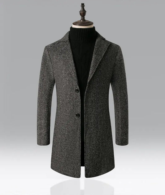 Men's Mid-Length Woolen Snowflake Trench Coat
