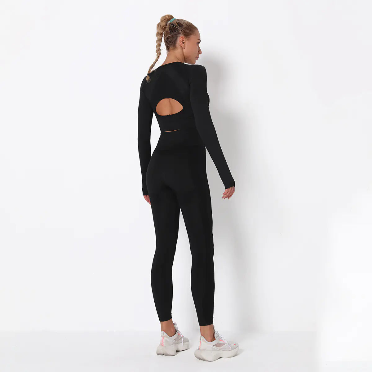 Seamless Hollow Yoga Set with High-Waisted Leggings