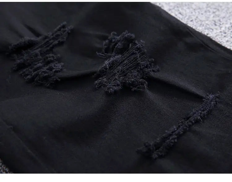 Zippered Holes Elastic Trend Denim Pants