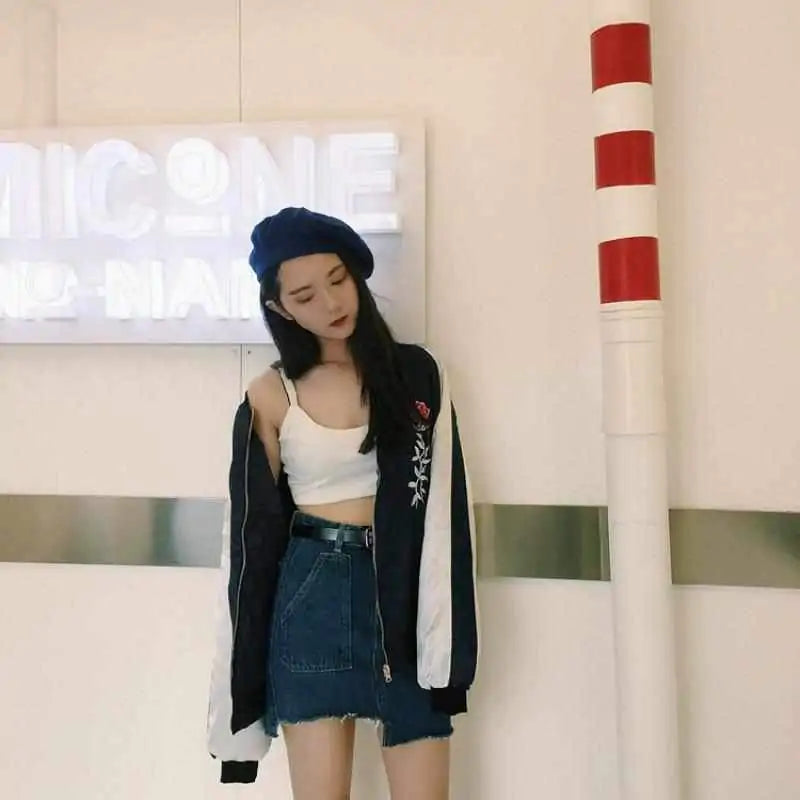 Floral Embroidery Bomber Jacket