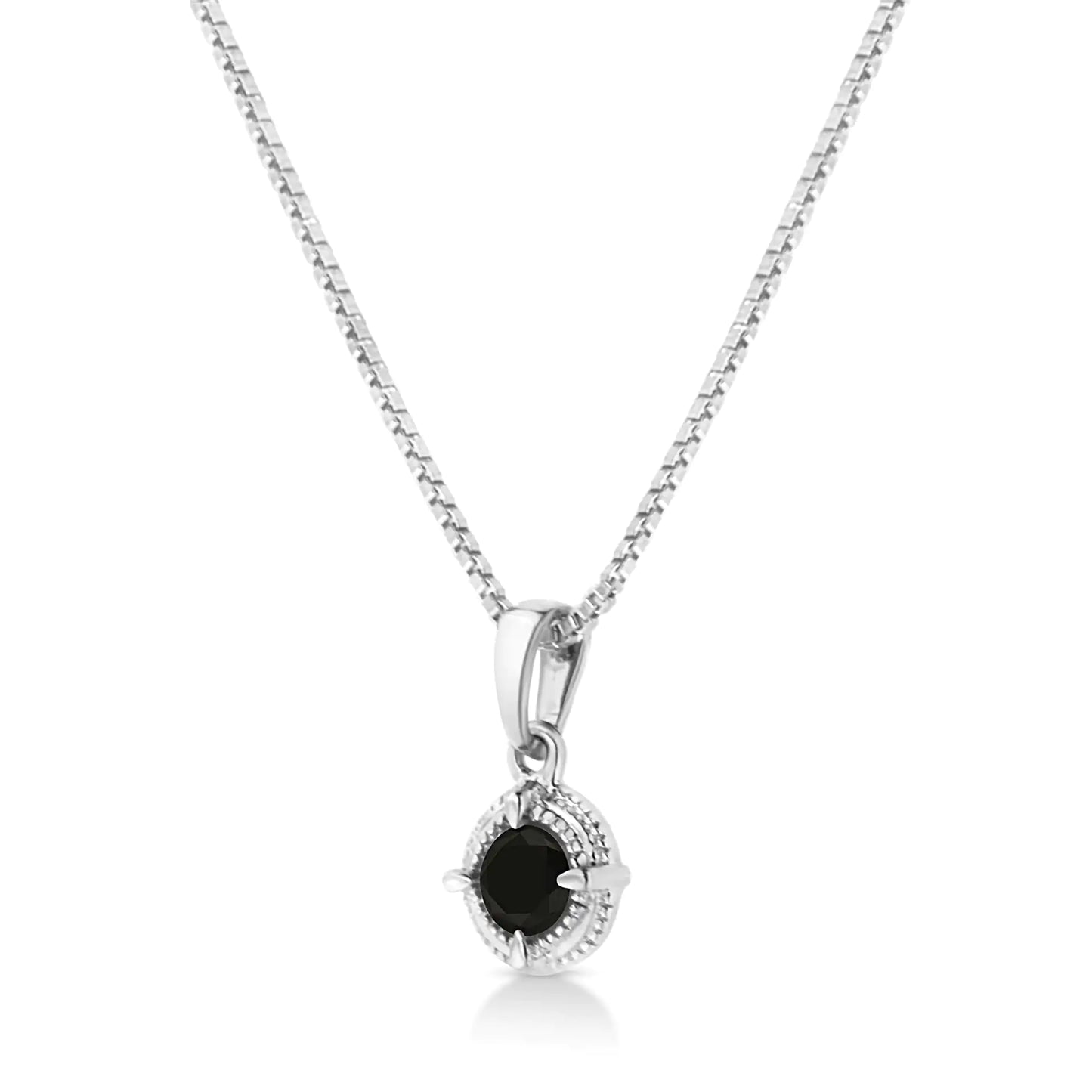 .925 Sterling Silver Treated Color Diamond Solitaire 18" Milgrain Pendant Necklace