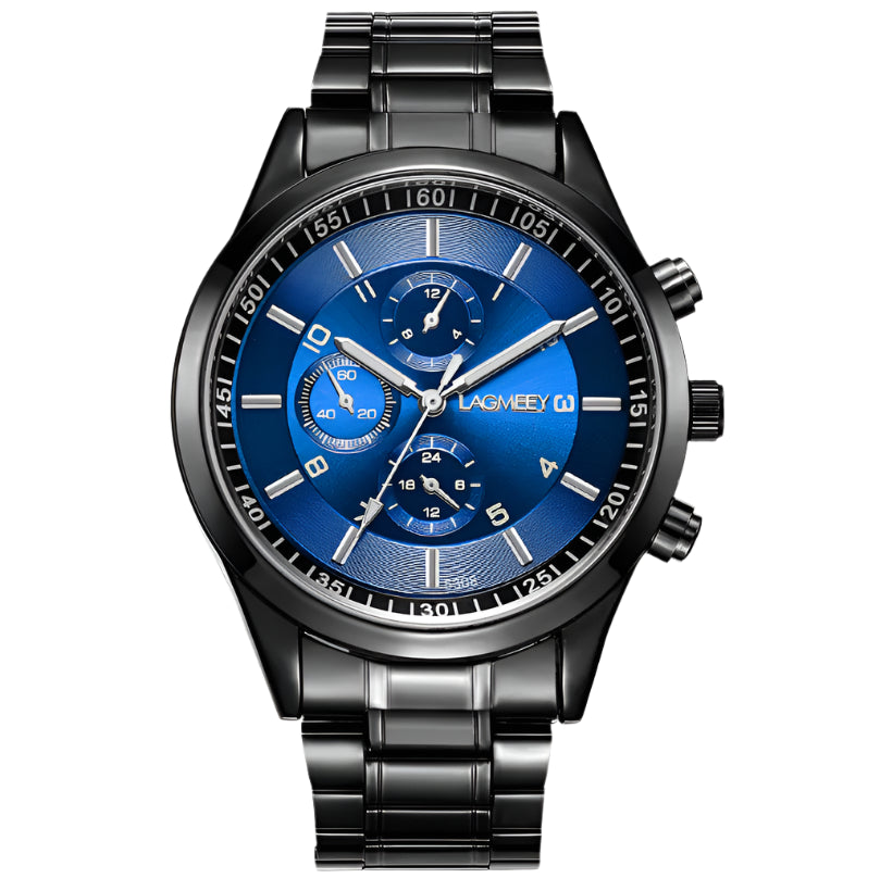 Slim Men's Black Gold Steel Band Sports Watch with Glow