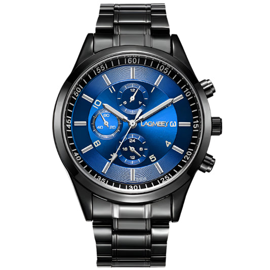 Slim Men's Black Gold Steel Band Sports Watch with Glow