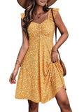 FENSACE - Vestidos de verano para mujer, informales, con mangas con volantes, color amarillo (floral amarillo pequeño)