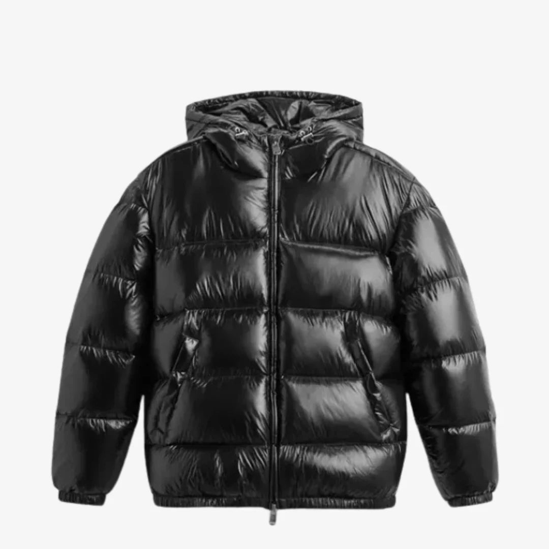 Schwarze Baumwolljacke mit Kapuze
